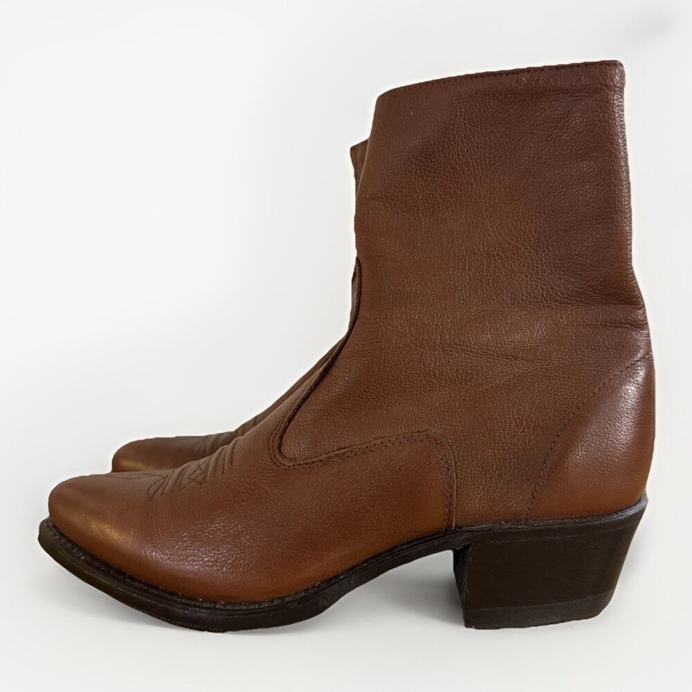 Biltrite Brown Leather Cowboy Boots Ankle Short Western Zipper Womens Size 7